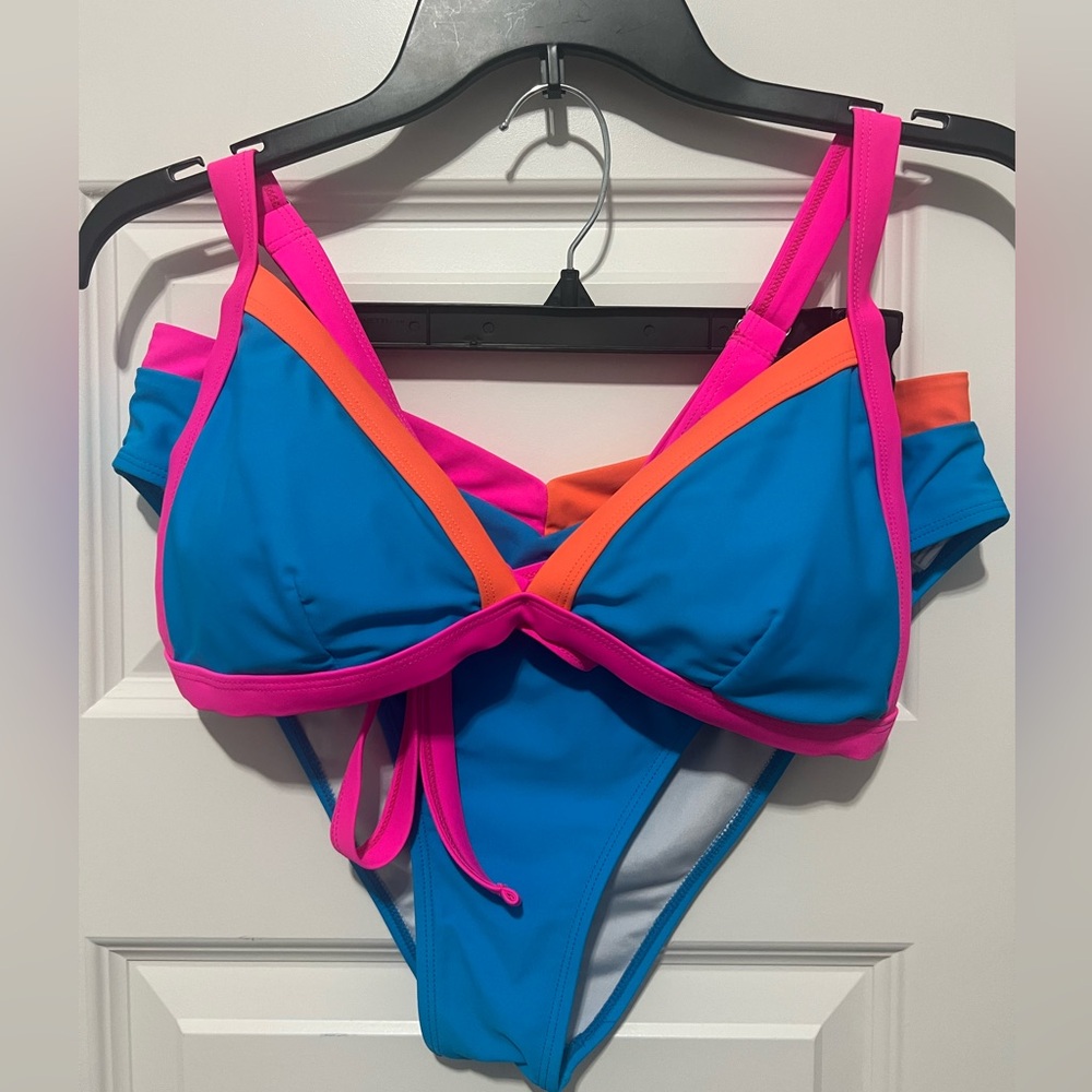 Sporty Blue and Pink Bikini with Adjustable Straps